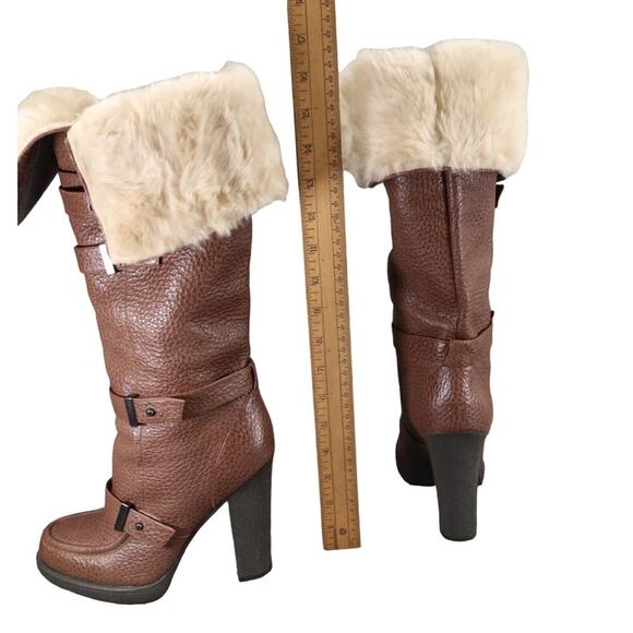 Luxury Rebel Shoes Womens 37 Boots Penelope Knee High Heel Leather Fold Over Fur - Picture 6 of 16